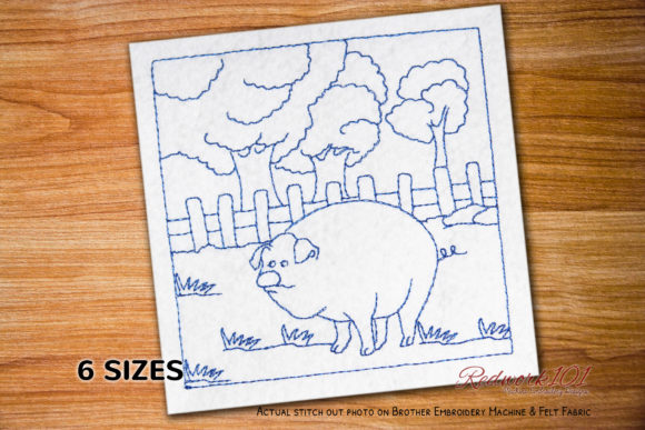 Pig Standing in Field Redwork Review